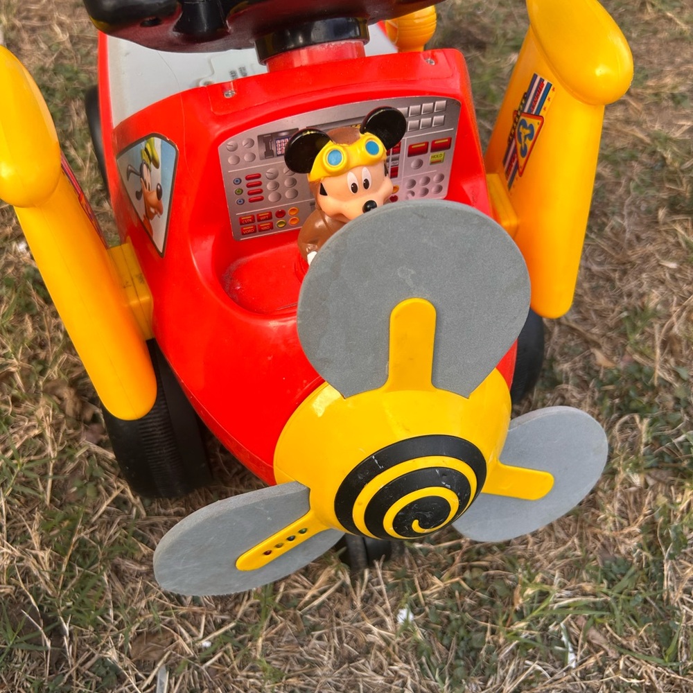 Kids Ride-On Airplane Toy with Mickey Figure - Red & Yellow